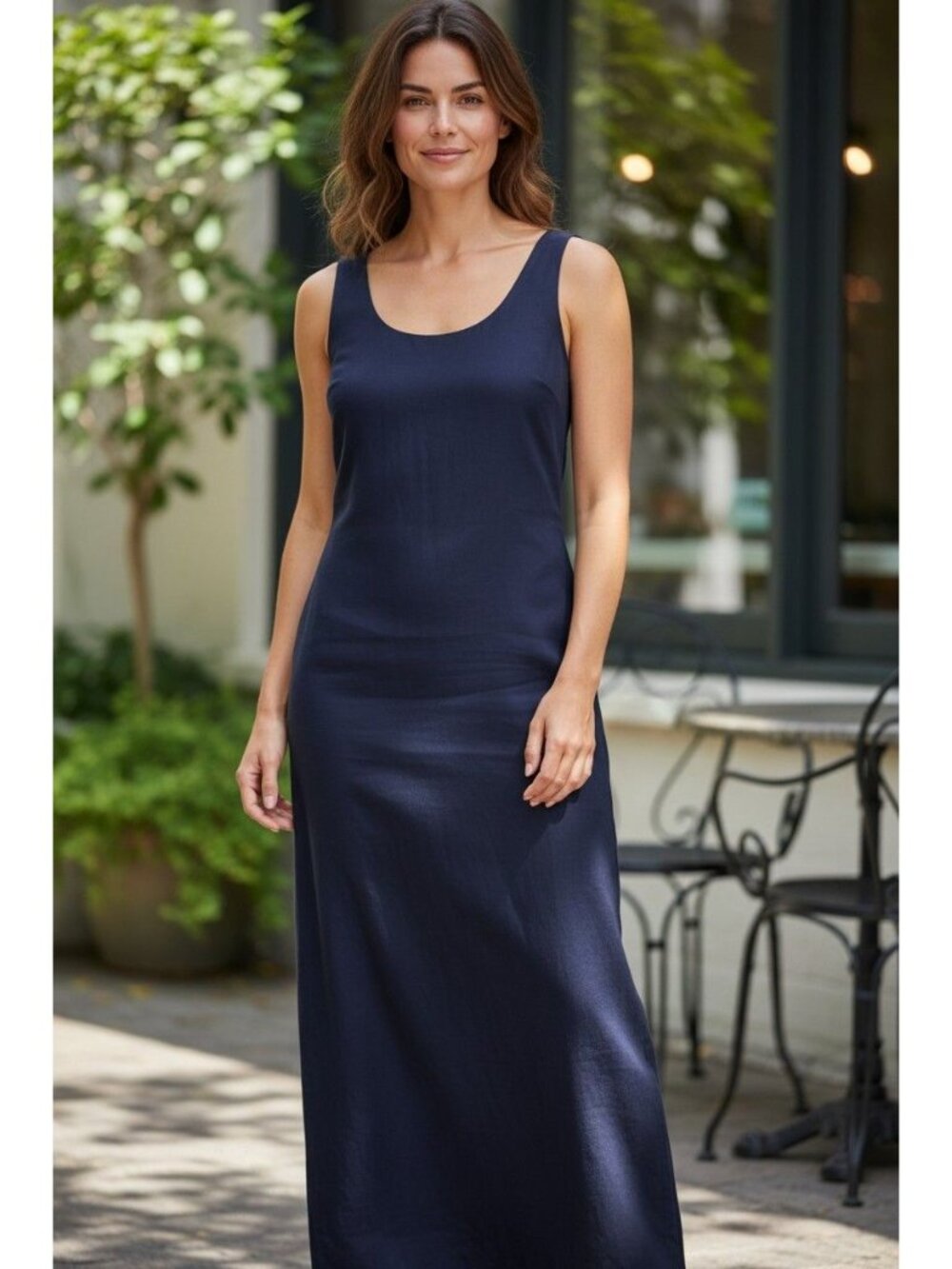 Pierantonio Gaspari Navy Sleeveless Midi Dress With Zipper & Back Slit Size 48